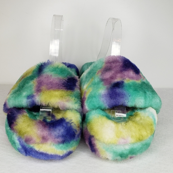 J. Slides Bryce Geniune Plush Sherling Multicolor Comfort Platform Slippers Sz 8 - Picture 2 of 11
